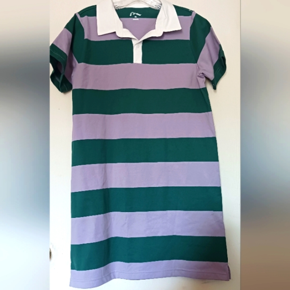 NWT‎ Art Class  XXL Dress Green & Violet Stripes Polo Style